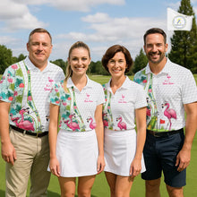Load image into Gallery viewer, Funny Pink Flamingo Golf polo shirt for men custom tropical monstera leaf pattern golf shirts NQS11713