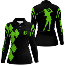 Load image into Gallery viewer, Black and green argyle pattern Women golf polo shirts custom ladies golf shirt for women NQS7402