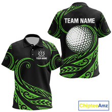 Load image into Gallery viewer, Black and Green Tribal Pattern Golf Ball Kid Golf Polo Shirts custom unique Kid golf apparel NQS9820