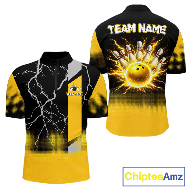 Personalized black and yellow bowling shirt for men lightning thunder custom bowling gifts for men NQS11377