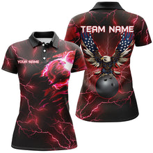Load image into Gallery viewer, Red lightning thunder bowling American flag Eagle custom Women Bowling Polo Shirts, Quarter Zip Shirts NQS8861