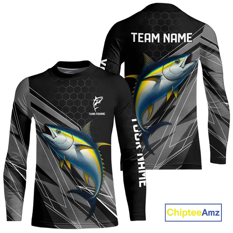 Personalized Black camo Tuna Fishing Jerseys, Tuna Tournament fishing team shirts NQS11382