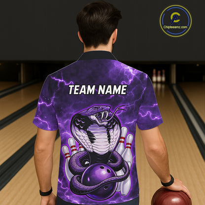 Purple Lightning thunder snake Hawaiian bowling shirts Custom button up bowling shirts NQS11402