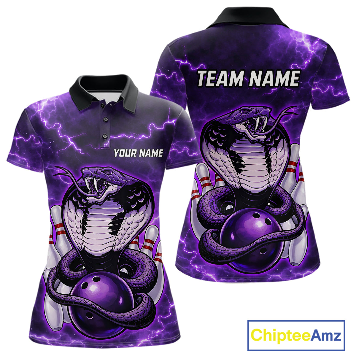 Purple Lightning thunder snake women's bowling shirts Custom bowling league shirts, gifts for bowlers NQS11402