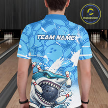 Load image into Gallery viewer, Blue Bowling Camo Angry Shark Bowling Polo, 1/4 Zip Shirts for Men Custom Shark Team Bowling Jerseys NQS11605