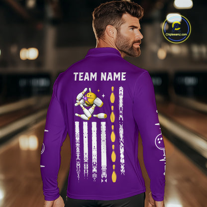 Yellow and Purple Retro American Flag Bowling Shirts For Men Custom Patriotic Bowling Team Jerseys NQS11213