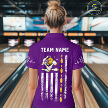 Load image into Gallery viewer, Yellow and Purple Retro American Flag Bowling Shirts For Women Custom Patriotic Bowling Team Jerseys NQS11213