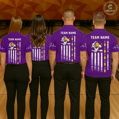 Yellow and Purple Retro American Flag Bowling Shirts For Women Custom Patriotic Bowling Team Jerseys NQS11213