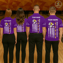 Load image into Gallery viewer, Yellow and Purple Retro American Flag Bowling Shirts For Women Custom Patriotic Bowling Team Jerseys NQS11213