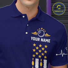 Load image into Gallery viewer, Yellow and Navy Blue Retro American Flag Bowling Shirts For Men Custom Patriotic Bowling Team Jerseys NQS11214