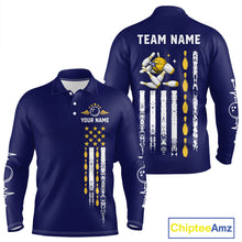 Load image into Gallery viewer, Yellow and Navy Blue Retro American Flag Bowling Shirts For Men Custom Patriotic Bowling Team Jerseys NQS11214