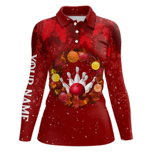 Load image into Gallery viewer, Red Christmas Wreath Women's Bowling Polo, Quarter-Zip Shirt Custom Christmas bowling tops for Team NQS8960