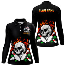 Load image into Gallery viewer, Flame Bowling skull Women bowling polo, quarter zip shirts Custom Team bowling Jerseys, bowling gifts NQS7649