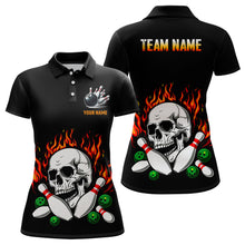 Load image into Gallery viewer, Flame Bowling skull Women bowling polo, quarter zip shirts Custom Team bowling Jerseys, bowling gifts NQS7649