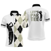 Load image into Gallery viewer, Black and white golf shirt argyle pattern golf clubs custom name Mens golf polo shirt Let's par tee NQS8079