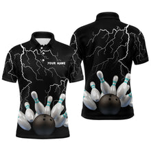 Load image into Gallery viewer, Black lightning thunder custom men bowling polo shirt bowling ball pins team jerseys NQS6425
