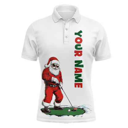 Funny Santa Golfer Christmas Golf Polo Shirt For Men custom name Christmas golf gifts, Xmas golf tops NQS8997