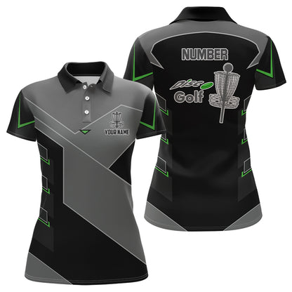 Womens disc golf polo shirt custom name, number black disc golf shirt, disc golf outfit for ladies NQS6194