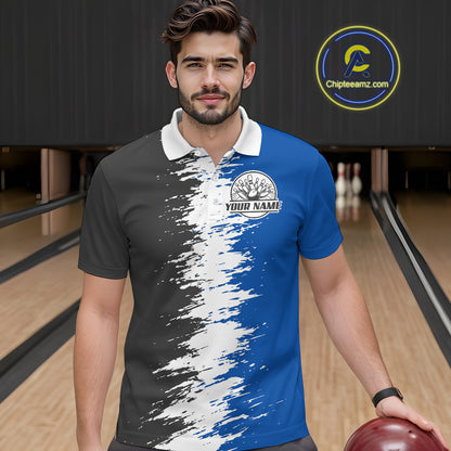 Lightning Thunder Eagle Bowling Polo, Quarter Zip Shirt For Men Custom bowling Team jerseys | Blue NQS11309