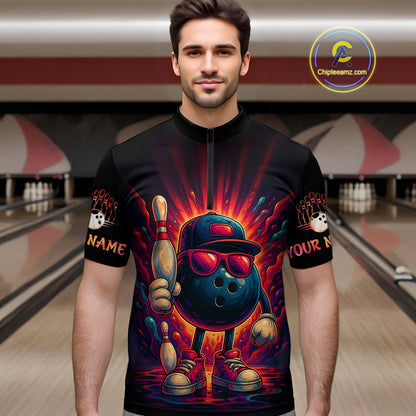 Personalized Funny Bowling Polo, Quarter Zip Shirts For men Custom Team Bowling League Jerseys NQS11111