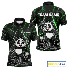 Load image into Gallery viewer, Black and Green Funny Panda Playing Golf Polo Shirt For Men Custom men's golf clothes funny golf gift NQS10740