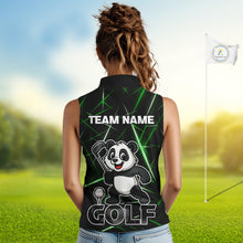 Load image into Gallery viewer, Black and Green Funny Panda Playing Golf Sleeveless Polo Shirt Custom ladies golf clothes golf gift NQS10740