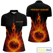 Load image into Gallery viewer, Custom Flame Bowling Polo, Quarter Zip Shirts for Women Custom Team Bowling Uniform NQS10521