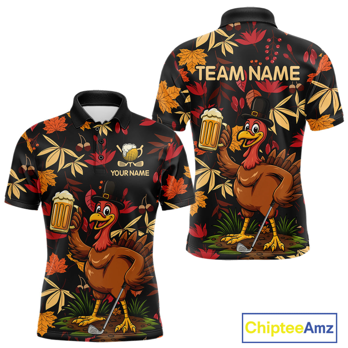 Funny Turkey Golf Beer Thanksgiving golf shirt Custom Funny golf shirts for men, mens golf clothes NQS10964