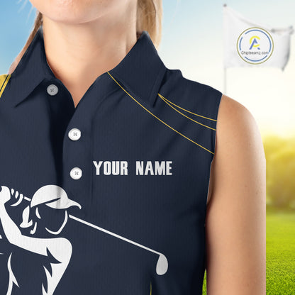 Personalized Women sleeveless polo shirt Custom ladies golf outfits, unique golf gifts | Navy NQS10202