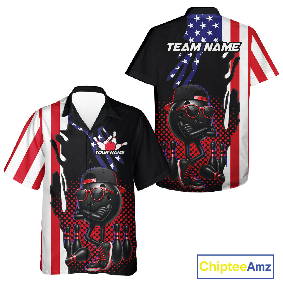Personalized American flag bowling jersey funny bowling Hawaiian shirts, patriotic bowling outfits NQS11383