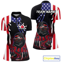 Load image into Gallery viewer, Personalized American flag bowling jersey funny bowling shirts, patriotic bowling outfits for women NQS11383