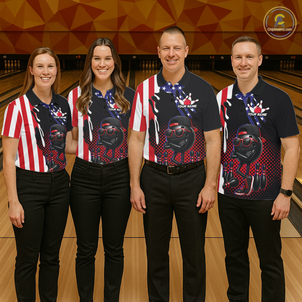 Personalized American flag bowling jersey funny bowling shirts, patriotic bowling outfits for women NQS11383