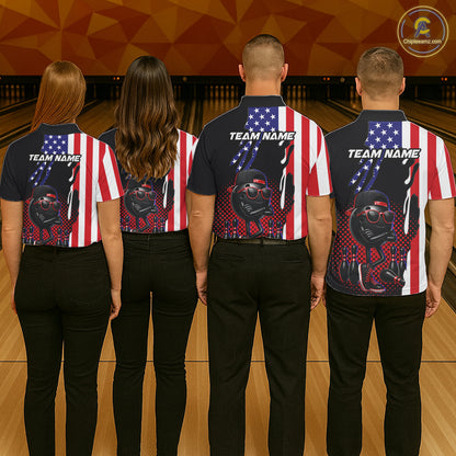 Personalized American flag bowling jersey funny bowling shirts, patriotic bowling outfits for women NQS11383