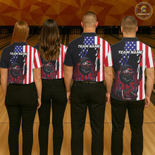 Load image into Gallery viewer, Personalized American flag bowling jersey funny bowling shirts, patriotic bowling outfits for women NQS11383