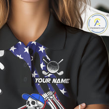 Load image into Gallery viewer, Personalized US flag golf shirts funny skull women's patriotic golf shirts custom ladies golf apparel NQS11384