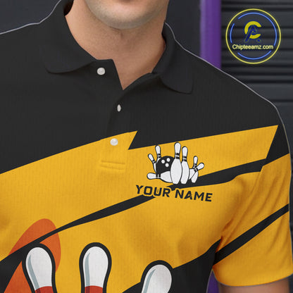 Black and yellow shark Bowling polo, quarter zip shirt for men custom Shark Bowling team league shirt NQS10393