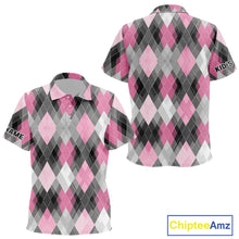 Load image into Gallery viewer, Pink argyle pattern Kid golf polo shirt custom best team golf shirts, golfing gifts NQS10407