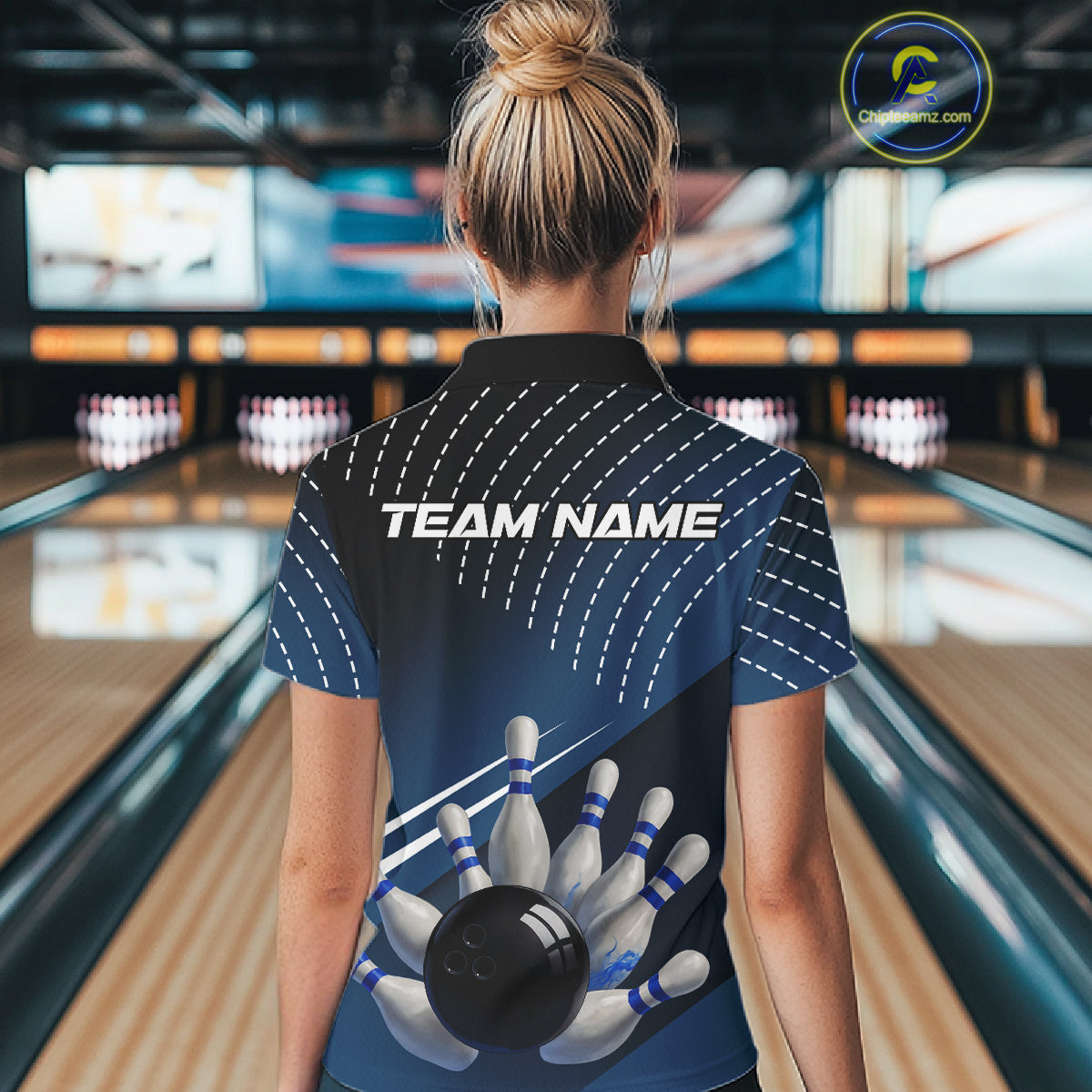 Black and Blue Bowling Polo, Quarter Zip shirts For Women Custom Bowling tournament Team Jerseys NQS10625