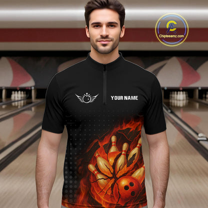 Flame Broken Bowling Ball and pins Bowling Shirt For Men Custom Flame Team Bowling Jerseys NQS10102