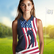 Load image into Gallery viewer, American Flag Sleeveless Polo Shirt custom women's patriotic polo shirts, best golf shirts for ladies NQS10253