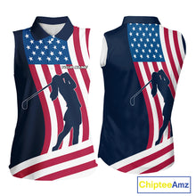 Load image into Gallery viewer, American Flag Sleeveless Polo Shirt custom women's patriotic polo shirts, best golf shirts for ladies NQS10253