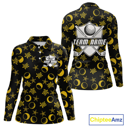 Black and Gold golf pattern Women golf polo shirts Custom best ladies golf wear, golfing gifts NQS10130
