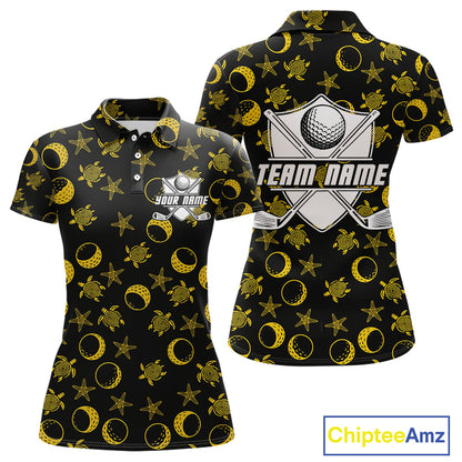 Black and Gold golf pattern Women golf polo shirts Custom best ladies golf wear, golfing gifts NQS10130