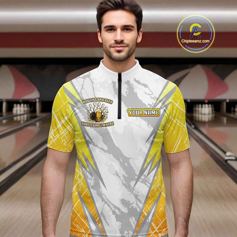 Bowling and beer That's why I'm here Funny Mens Bowling Shirts Custom Team Bowling Jerseys NQS10134