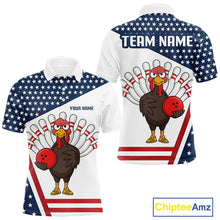 Load image into Gallery viewer, American Flag Funny Turkey Bowling Polo, 1/4 Zip shirts for Men custom patriotic bowling team jersey NQS10272