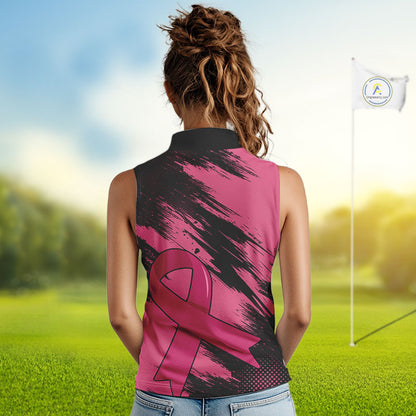 Black and Pink ribbon Women sleeveless polo shirt Custom breast cancer American flag ladies golf top NQS10140
