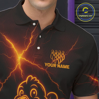 Orange Lightning Thunder Turkey Bowling Shirts For Men Custom Thanksgiving Team Bowling Jerseys NQS10682