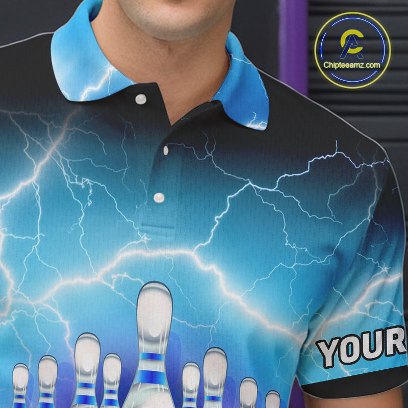 Blue lightning thunder American flag Bowling shirts for Men Custom patriotic bowling team jersey NQS10148