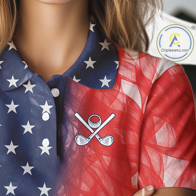 Custom Smoke American Flag Patriotic Golf Polo Shirt For Women, Personalized Ladies Golf top NQS10497