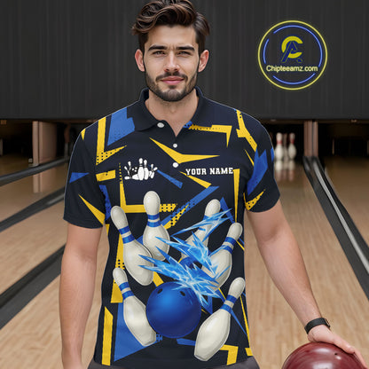 Personalized Blue And Yellow camo lightning thunder Bowling Shirts For Men Custom Bowling Team jersey NQS10305